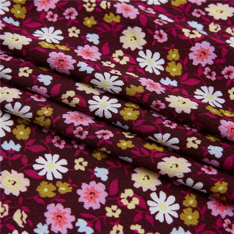 Flor roxa enrugada 47% rayon 54% viscose top pastoral digital e tecido clássico