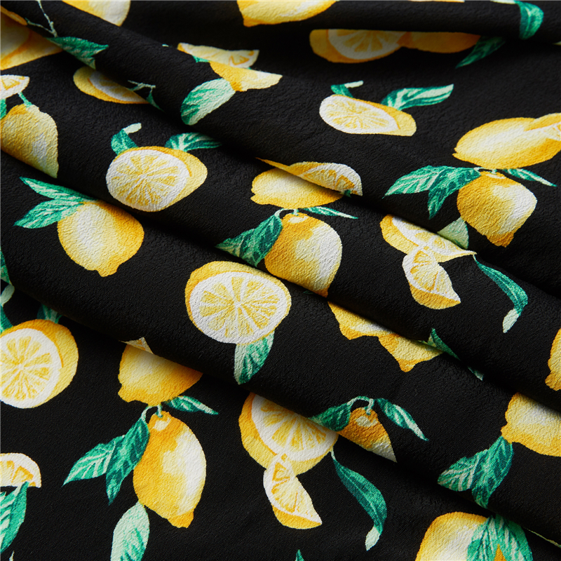 Lemon print crepe 53% viscose 47% rayon popeline tecido exótico havaiano