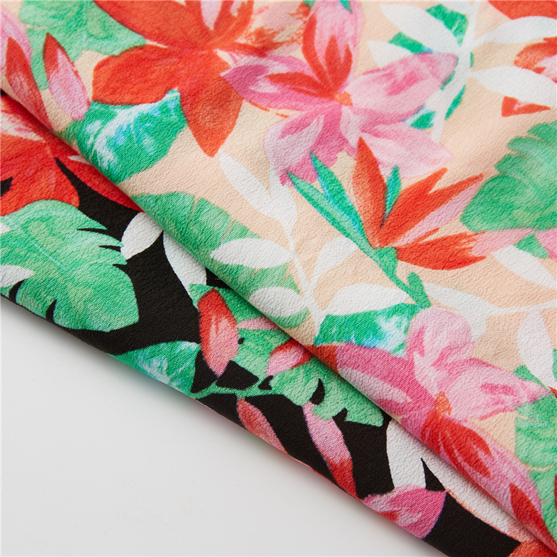 Impressão digital de flores grandes 53% viscose 47% rayon crepe exótico tecido Bohemia